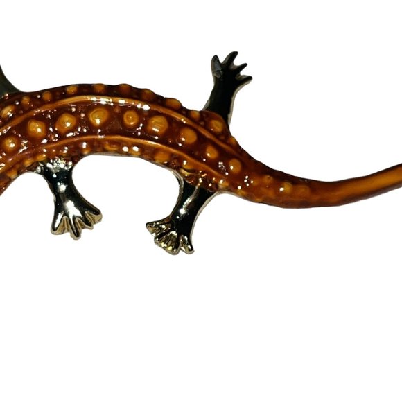 Vintage Pair of Art Deco Gecko Brooches, Hand Painted, Gold Plated - Picture 4 of 8